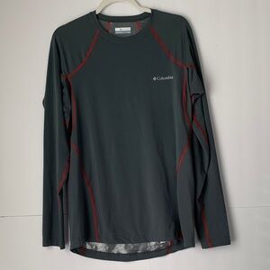 Columbia Omni-Heat Thermal Dark Gray Long Sleeve T- Shirt Red Stitching Size L
